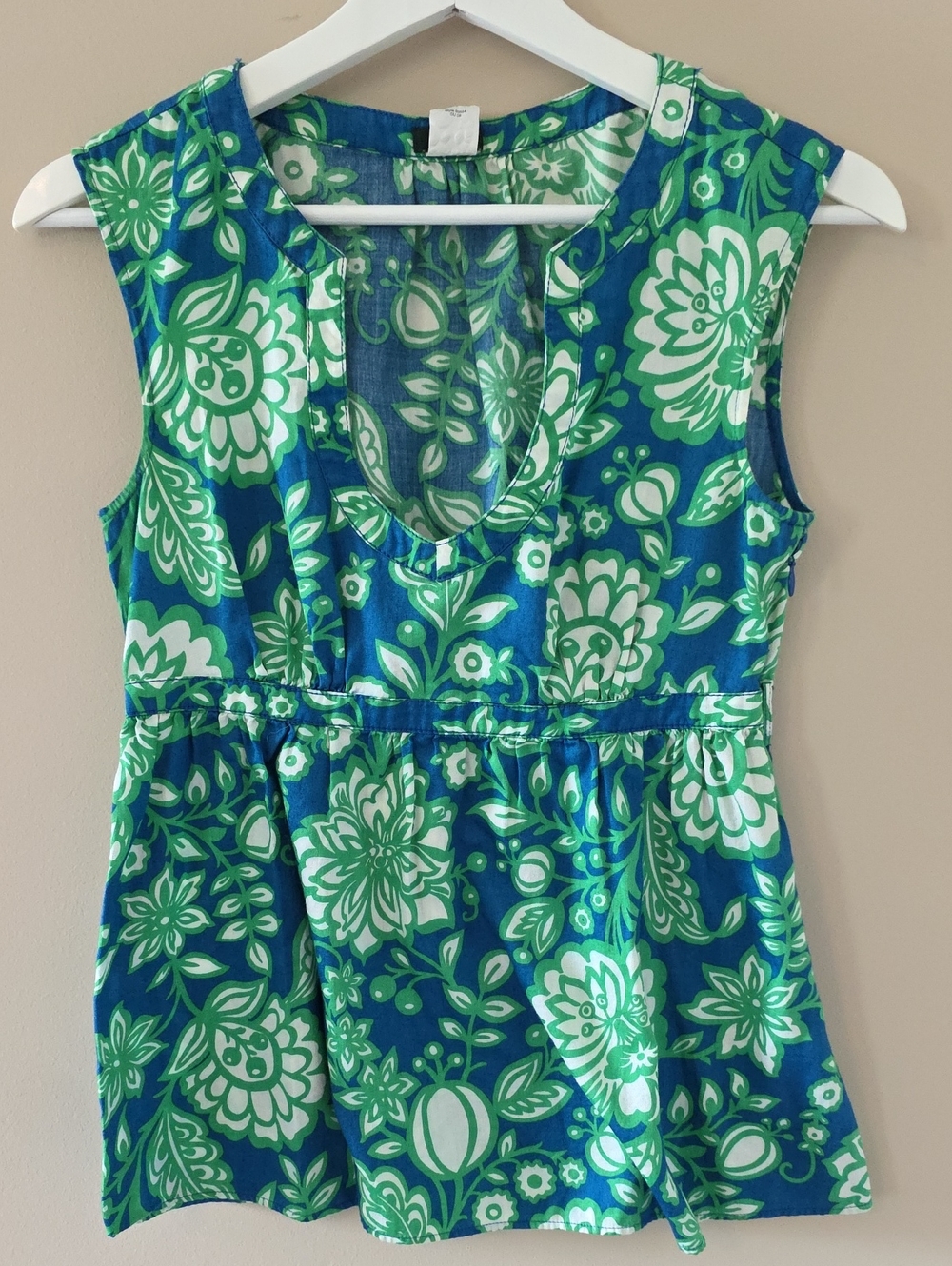 J. Crew Blue and Green Floral Sleeveless Top